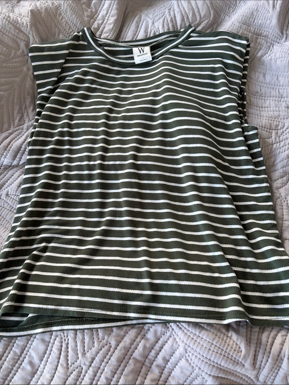 Wrapper Olive & White Striped Sleeveless Knit Top